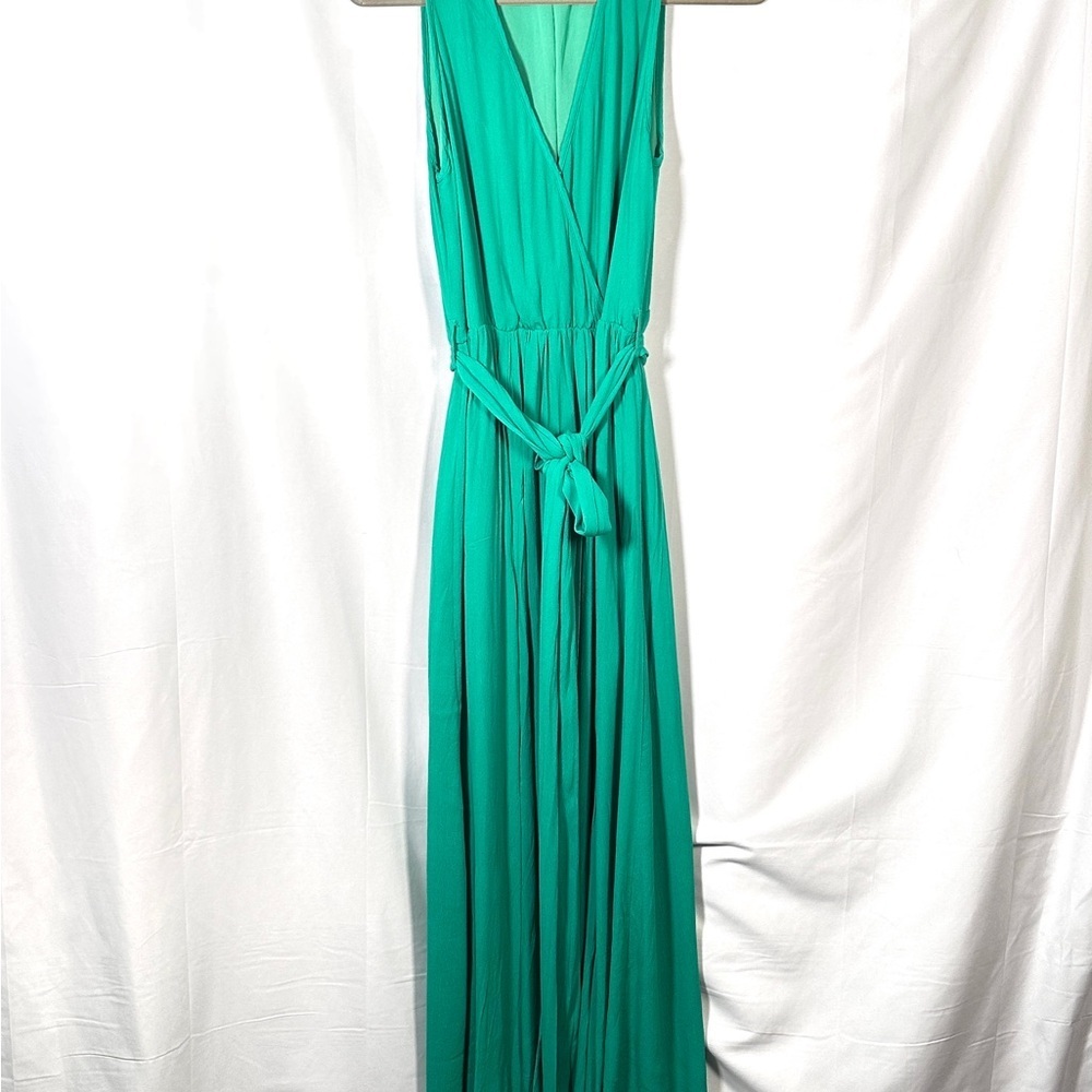 ee:some Emerald Green Wrap Maxi Dress Sleeveless Slit Womens M Wedding Guest - Picture 3 of 15
